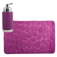 MSV badkamer droogloop mat/tapijt Kiezel - 50 x 80 cm - zelfde kleur zeeppompje - paars - Badmatjes