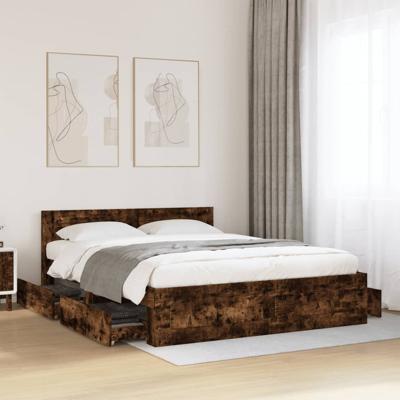 Bedframe met hoofdeinde bewerkt hout gerookt eiken 160x200 cm