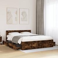 Bedframe met hoofdeinde bewerkt hout gerookt eiken 160x200 cm