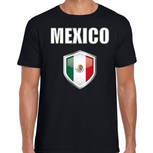 Mexico landen supporter t-shirt met Mexicaanse vlag schild zwart heren 2XL  -