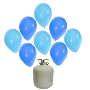 30x Helium ballonnen blauw/licht blauw 27 cm jongetje geboorte + helium tank/cilinder