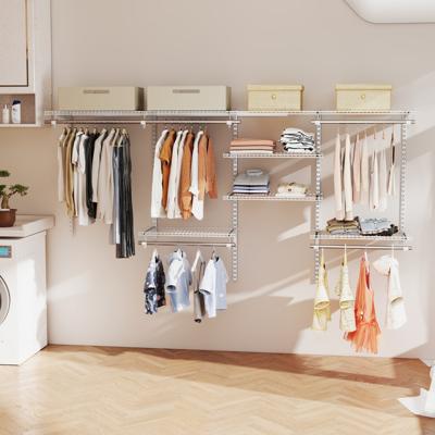 Open Garderobekast 122 - 244 cm Uitbreidbare Wandgarderobe DIY Opbergsysteem Wit