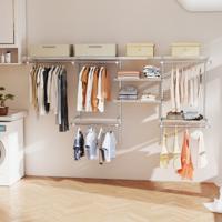 Open Garderobekast 122 - 244 cm Uitbreidbare Wandgarderobe DIY Opbergsysteem Wit Open Garderobekast 122 - 244 cm Uitbreidbare Wandgarderobe DIY Opbergsysteem Wit