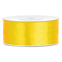 1x Gele satijnlint rol 2,5 cm x 25 meter cadeaulint verpakkingsmateriaal   -