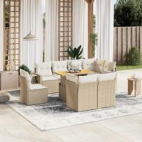 9-delige Loungeset met kussens poly rattan beige
