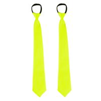 Carnaval verkleed stropdas - 2x - neon geel - volwassene - verkleedthema