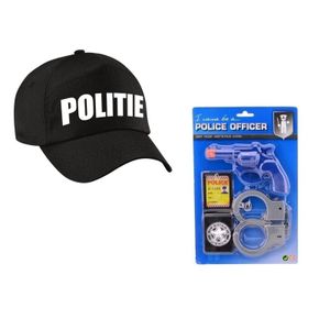Verkleed politie agent pet / cap zwart met accessoire set voor kinderen   -
