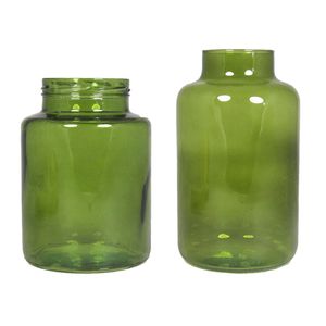 Set van 2 bloemenvazen - groen transparant glas - 20 x 15 cm en 25 x 15 cm - Vazen