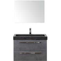 Seville Badmeubelset 80 cm - Beton Antraciet - Wastafel Hardsteen Wit Lucca met Spiegel