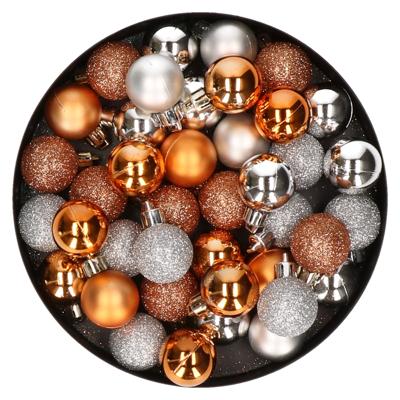 Kerstballen mix - Set van 40x stuks - kunststof - koper oranje en zilver - Dia 3 cm - Kerstversierin