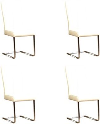 Set van 4 Gebroken witte leren industriële eetkamerstoelen Dare - poot vierkant rvs - Hermes Leer Bianco (gebroken wit leer)