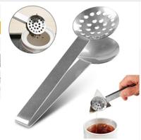 2 stuks roestvrijstaal ronde Teabag Tang theezakje Squeezer houder grip (zilver)