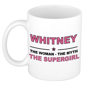 Naam cadeau mok/ beker Whitney The woman, The myth the supergirl 300 ml - Naam mokken