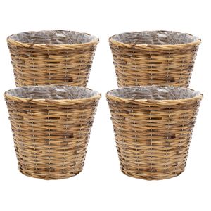 Planten/Bloemen mand - 4x - rotan - lichtbruin - D15 x H12 cm - plantenpot