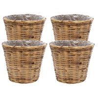 Planten/Bloemen mand - 4x - rotan - lichtbruin - D15 x H12 cm - plantenpot