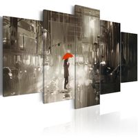 Schilderij - Vrouw onder rode paraplu in de stad , 5 luik - thumbnail