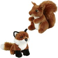 Knuffeldieren set vos en eekhoorn pluche knuffels 18 cm