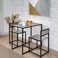 3-Delig Keukenbar Statafel met 2 Barstoelen Keuken Zitgroep Eetgroep met Metalen Frame Keukentafel van Hout (Grijs)