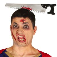 Halloween/horror verkleed diadeem - bloederige zaag - kunststof - verkleedaccessoires - Verkleedhoofddeksels - thumbnail