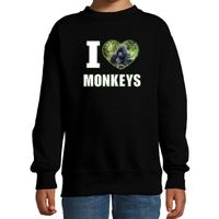 I love monkeys sweater / trui met dieren foto van een Gorilla aap zwart voor kinderen - thumbnail