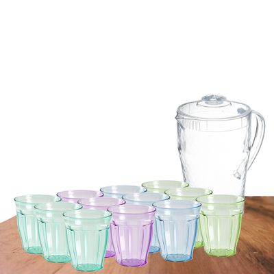 Forte Plastics waterglazen 250 ML en karaf 2 Liter van kunststof