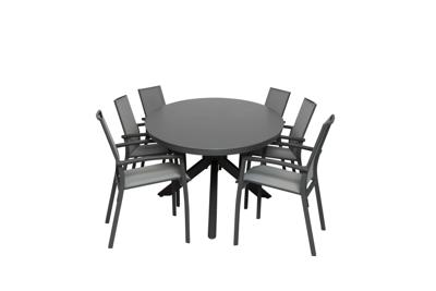 Qopps Vidas ovale tuintafel met 6 Tampa stapelstoel