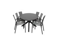 Qopps Vidas ovale tuintafel met 6 Tampa stapelstoel