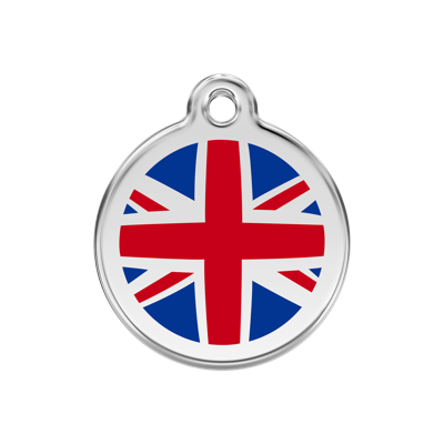 UK Flag Navy roestvrijstalen hondenpenning medium/gemiddeld dia. 3 cm - Reddingo