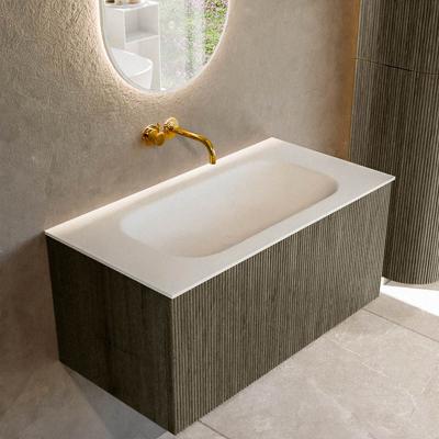 Badmeubel Mondiaz Kurve | 90 cm cm | Meubelkleur Shadow | Wastafelkleur Talc | Solid surface | Wasbak midden spoelbak | Zonder kraangat(en)