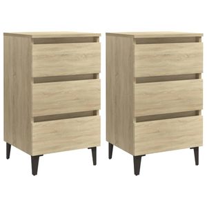 Nachtkastjes 2 st met metalen poten 40x35x69 cm sonoma eiken