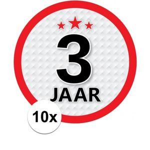 10x 3 Jaar leeftijd stickers rond verjaardag versiering   -