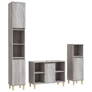 The Living Store Badmeubelset - Grijs Sonoma Eiken - Wastafelkast 80 x 33 x 60 - Staande kasten (klein) 30 x 30 x 100