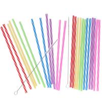 Drinkrietjes - herbruikbaar - 24x - met borsteltje - kunststof - multicolor - 21 cm