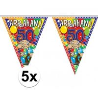 5x stuks Abraham 50 jaar versiering vlaggenlijnen 10 meter - thumbnail