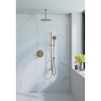 Fortifura Calvi Inbouw Regendoucheset - rond - thermostatisch - plafondarm - glijstang - 25cm hoofddouche - ronde handdouche - Geborsteld Messing PVD (Goud) SW706206/SW720555/SW720557/SW720569/SW721169/SW767