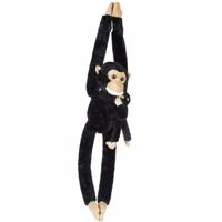 Pluche zwarte chimpansee knuffel - 84 cm - Apen jungle dieren knuffels - Klittenband handjes