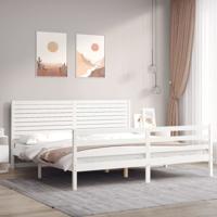 Bedframe met hoofdbord massief hout wit 200x200 cm