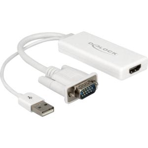 Delock 62460 VGA / USB / HDMI Adapter [1x VGA-stekker, USB-A 2.0 stekker - 1x HDMI-bus] Wit 25.00 cm