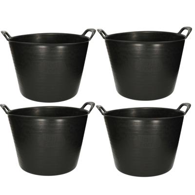 Plasticforte Flexibele kuip emmer - 4x stuks - wasmand - rond - zwart - 42 liter - Opbergmanden