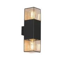 QAZQA Buiten wandlamp zwart met smoke kap 2-lichts IP44 - Denmark