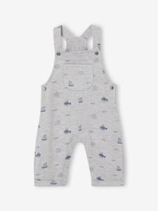 Fleece babytuinbroek met zeeprints gemêleerd grijs