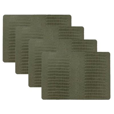 Unique Living placemats Croco lederlook - 4x - 43 x 30 cm - donkergroen - pvc - tafel onderleggers