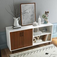 Modern Buffetkast Credenza Kast met Open Deuren en Compartimenten Keuken Kast met Metalen Poten Barkast - thumbnail