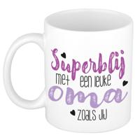 Cadeau koffie/thee mok voor oma - paars - super blij - keramiek - 300 ml