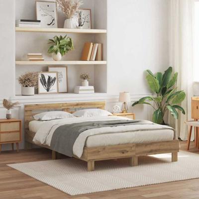 Bedframe artisanaal eikenkleurig 140 x 190 cm Bewerkt hout
