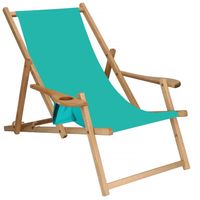 Ligbed Strandstoel Ligstoel Verstelbaar Armleuningen Beukenhout Geïmpregneerd Handgemaakt Turquoise - thumbnail