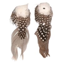 2x Kerstboom decoratie vogeltjes op clip grijs/wit 11 cm