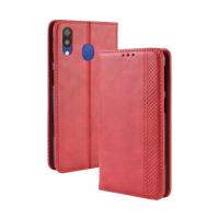 Magnetische Buckle retro textuur horizontale Flip lederen case voor Galaxy M20 met houder & kaartsleuven & portemonnee (rood)
