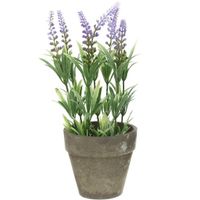 Groene/lilapaarse Lavandula lavendel kunstplanten 25 cm met grijze beton pot   -