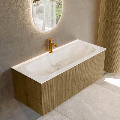 Badmeubel Mondiaz Kurve-Dlux | 110 cm cm | Meubelkleur Dusk | Wastafelkleur Frappe | Solid surface | Wasbak midden spoelbak | 1 kraangat